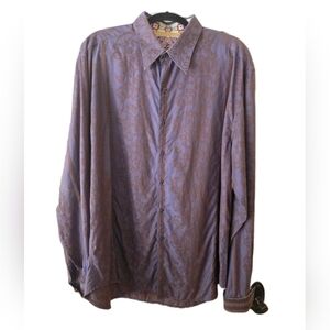 Robert Graham Mens Long Sleeve Flip Cuffs Embossed Pattern Purple Shirt XXL 2XL